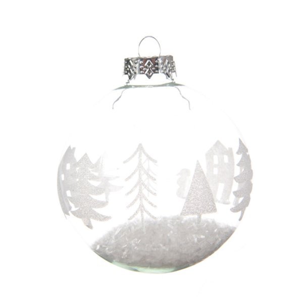 Χριστουγεννιάτικη Γυάλινη Μπάλα Διάφανη με Δεντράκια (8cm)